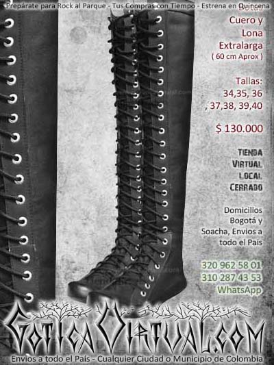 bota cuero lona extralarga negra rockera metalera mujer dama economica bodega bogota ventas online envios todo el pais narino neiva sucre popayan medellin villavicencio colombia